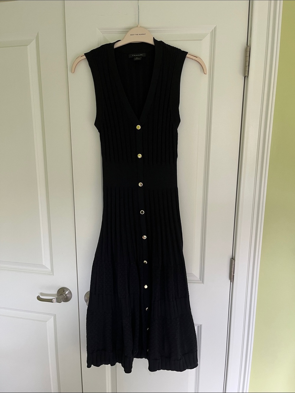 Tahari Black Sleeveless Button-Front Midi Dress